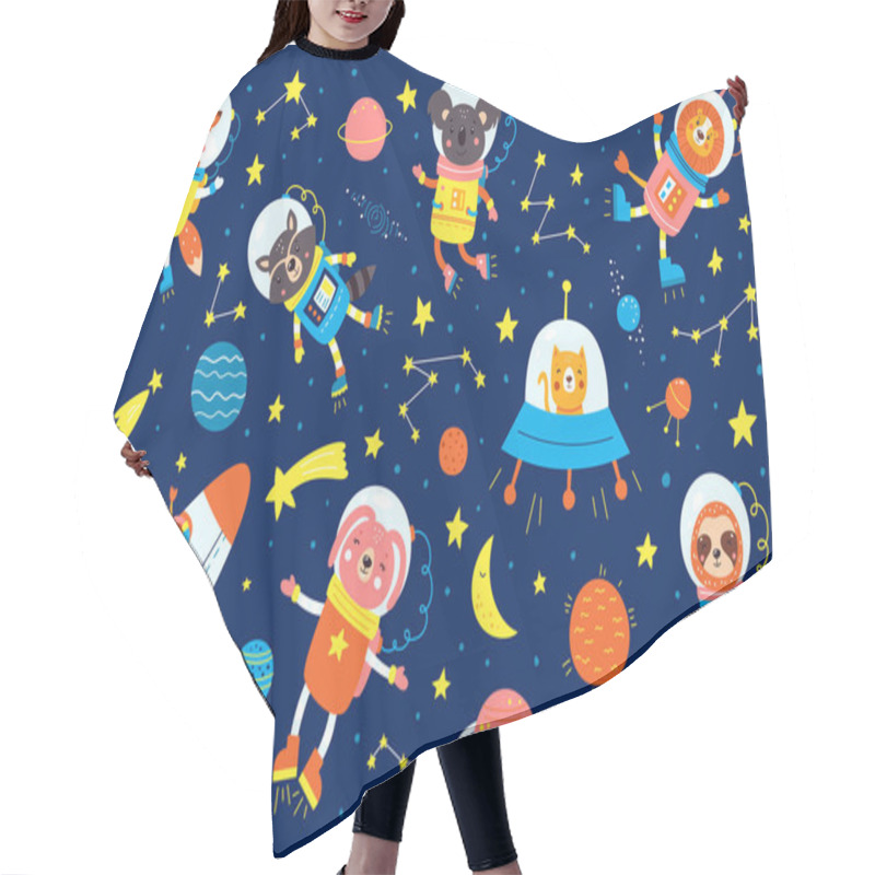 Personality  Set Of Cute Animals Astronauts, Rockets, Satellite, UFO, Stars In Space, Vector Illustrations In Cartoon Style. Hair Cutting Cape