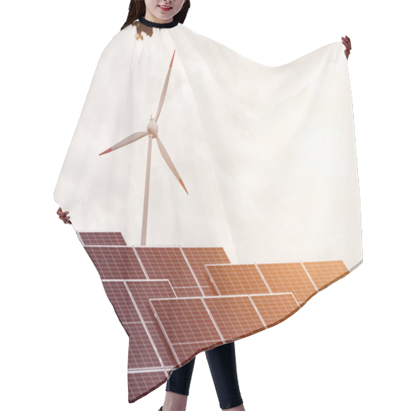 Personality  Solar Panels With Wind Turbines. Concept Of Sustainable Renewable Energy Hair Cutting Cape