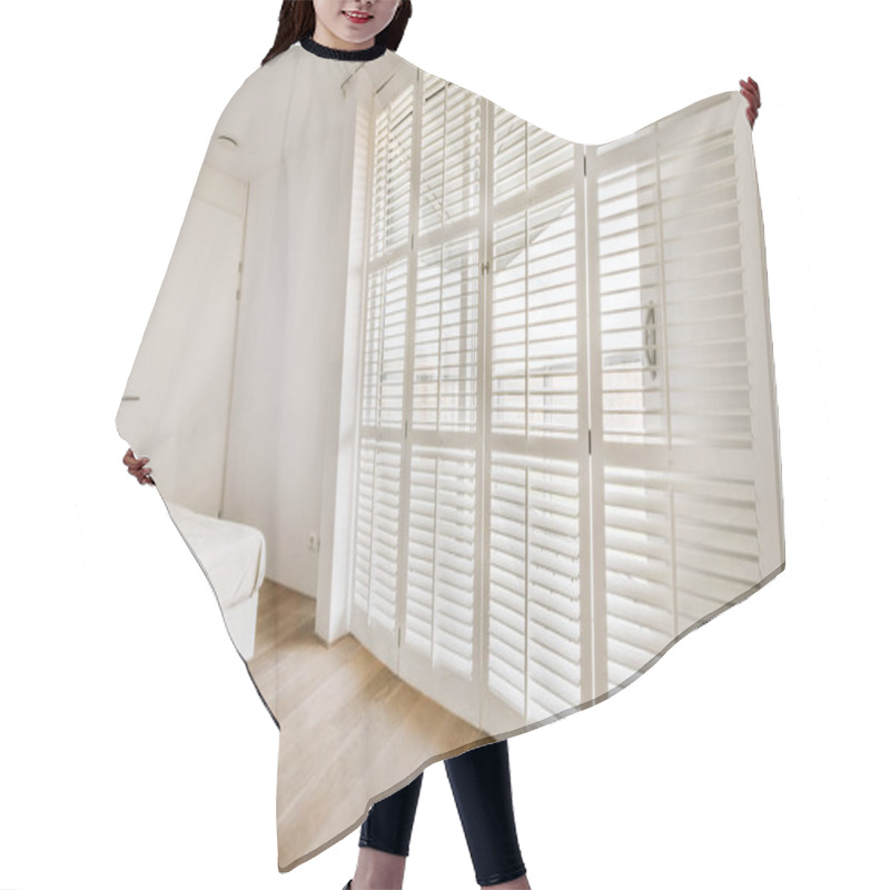 Personality  White Wooden Lattice In Windows Of A Bedroom Hair Cutting Cape