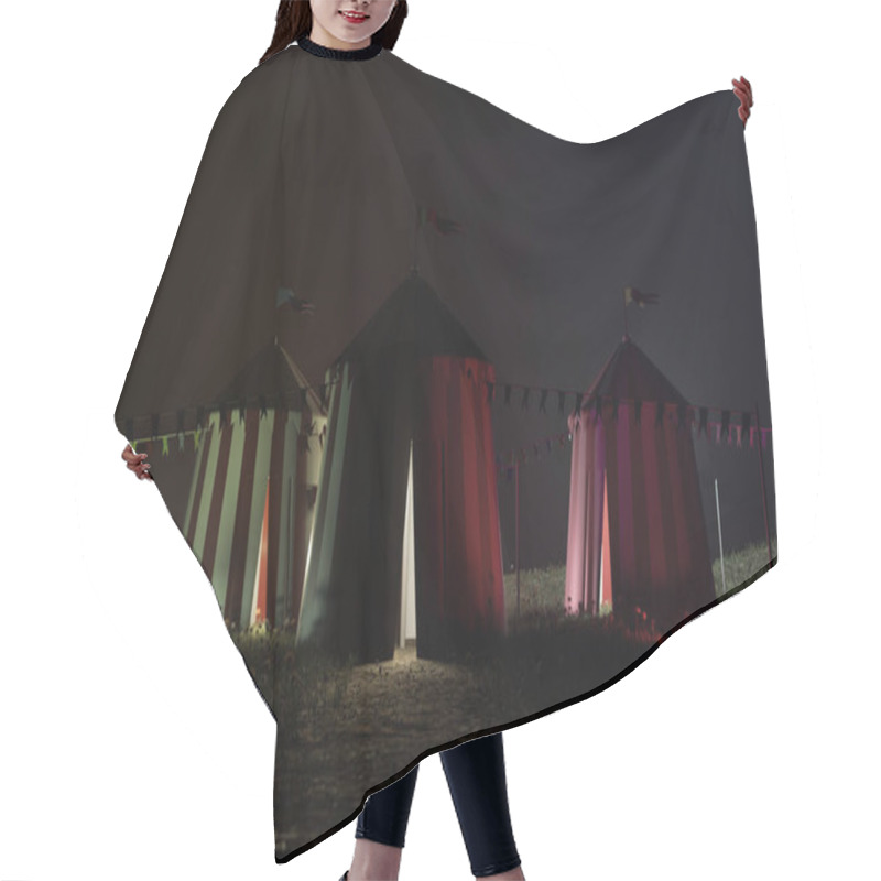 Personality  Circus Tents On Green Field 3d Illustration  Hair Cutting Cape