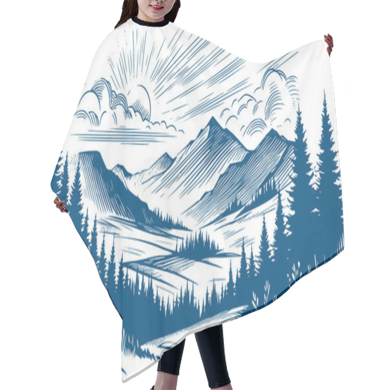 Personality  Abstract Forest Landscape With Mountain Range Silhouette Drawing Hair Cutting Cape