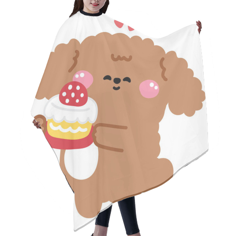 Personality  Cute Dog Hold Strawberry Cake.Heart.Bakery.Sweet And Dessert.Birthday Cake.Pet Animal Character Cartoon Design.Image For Card,sticker,baby Clothing.Kawaii.Vector.Illustration.  Hair Cutting Cape