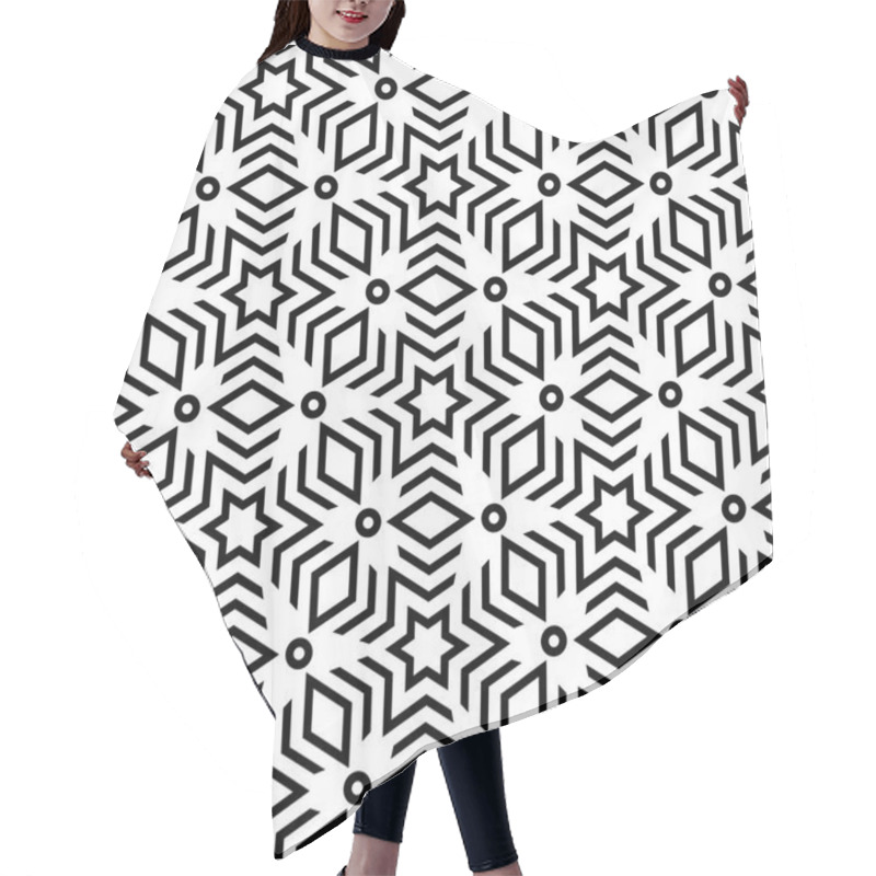 Personality  Black And White Linear Christmas Pattern. Geometrical Ornament With Stars Hair Cutting Cape