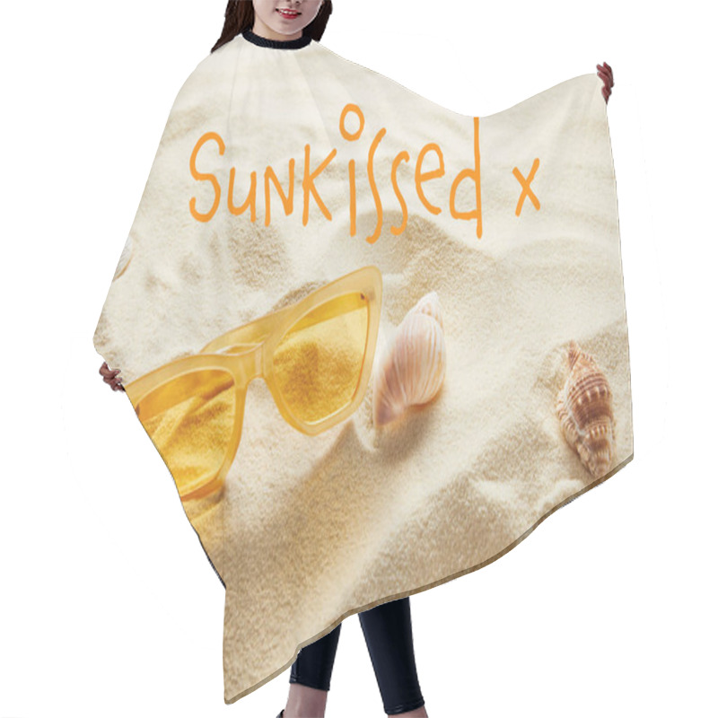 Personality  Yellow Stylish Sunglasses On Sand With Seashells And Sun-kissed Lettering Hair Cutting Cape