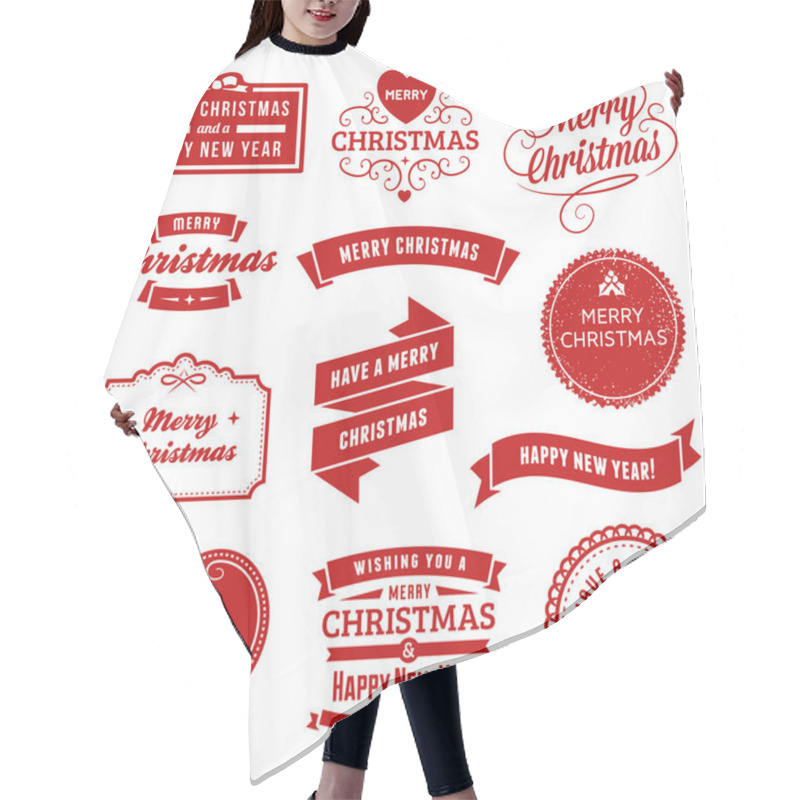 Personality  Collection Of Red Christmas Labels, Ribbons And Ornaments Hair Cutting Cape