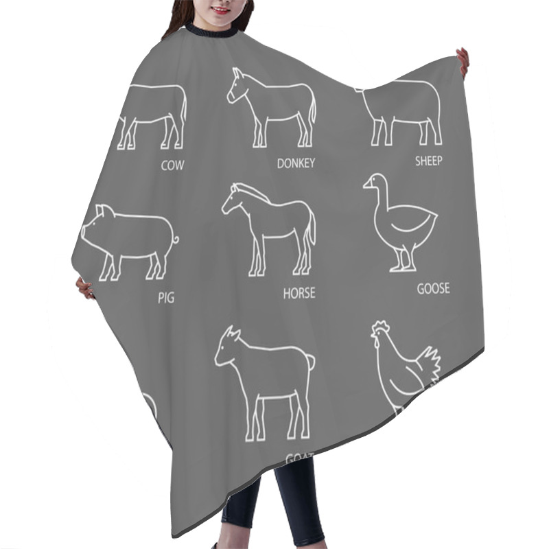 Personality  Vector Linear Set Of Farm Animals. White Silhouettes Animals Iso Hair Cutting Cape