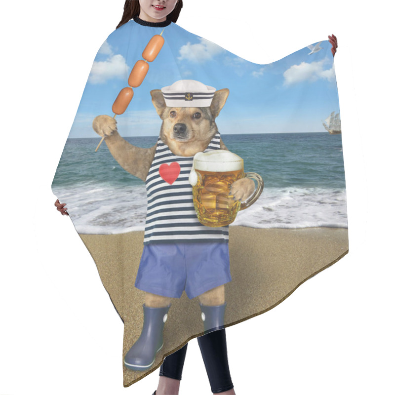 Personality  Dog Sailor Drinks Beer On The Beach Hair Cutting Cape