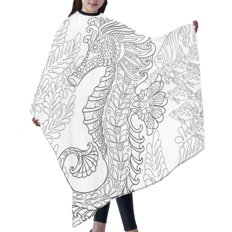 Personality  Zentangle Stylized Seahorse Hair Cutting Cape