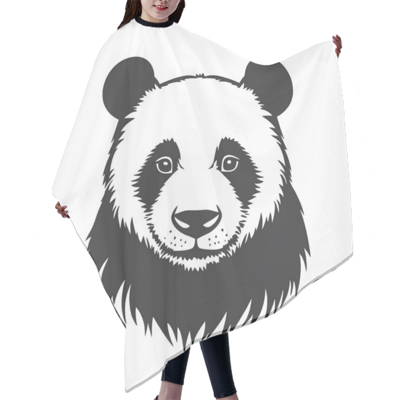 Personality  Panda Flat Vector Icon,Clean Black And White Vector Silhouette Art. Hair Cutting Cape