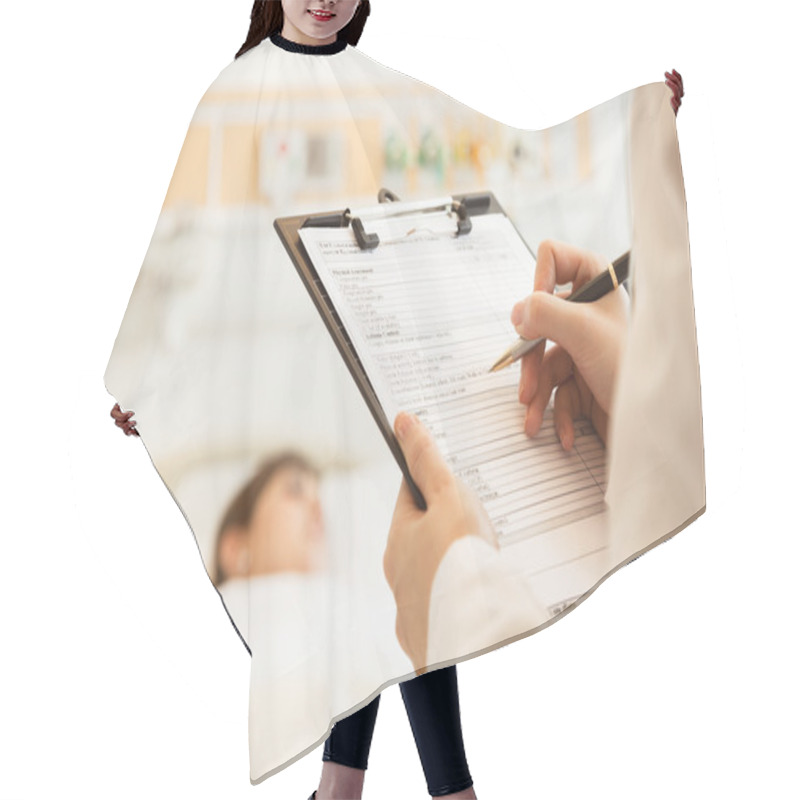 Personality  Doctor Writing On A Medical Chart Hair Cutting Cape