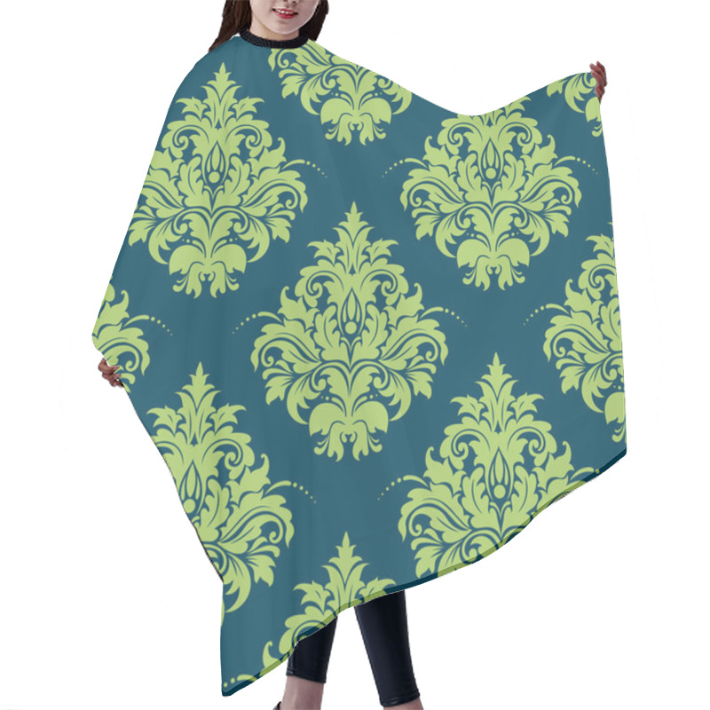 Personality  Green And Blue Damask Style Seamless Pattern Hair Cutting Cape