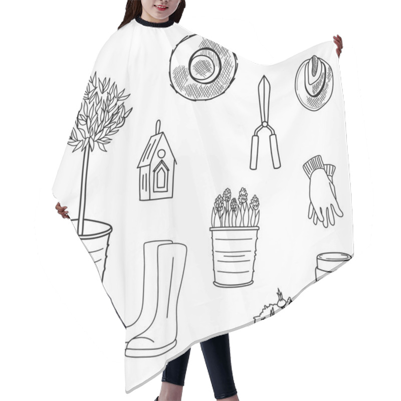 Personality  Hand Drawn Garden Tools Hair Cutting Cape