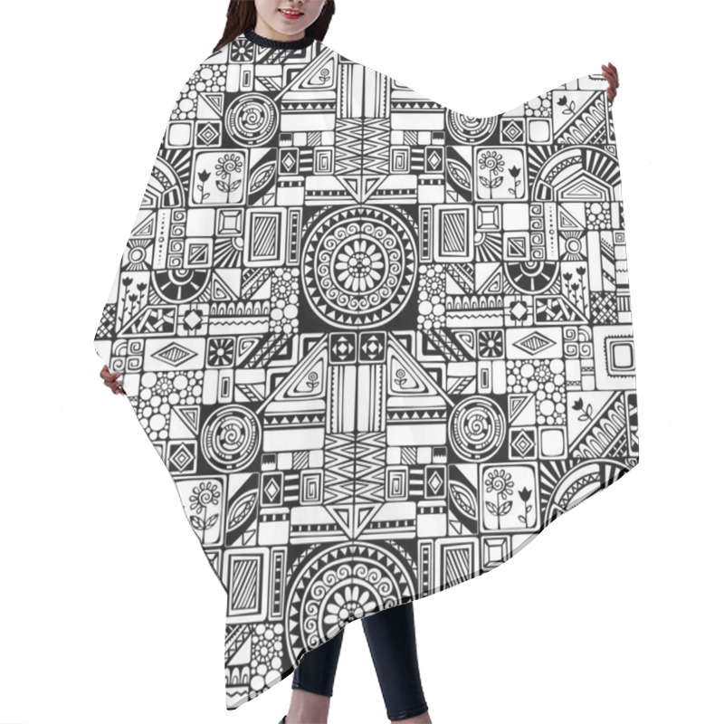 Personality  Doodles Seamless Pattern. Hair Cutting Cape