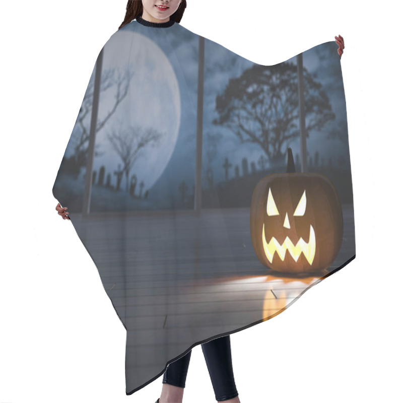 Personality  3d Rendering Image Of Pumpkin Head In The Dark Room Hair Cutting Cape