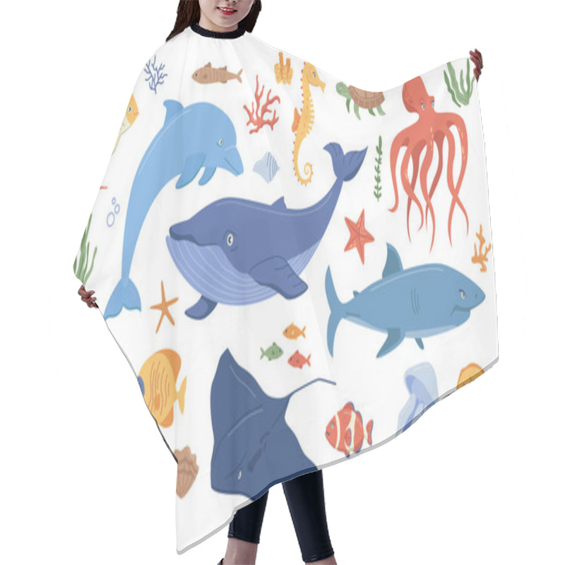 Personality  Cartoon Sea Ocean Animals, Corals And Seaweeds Hair Cutting Cape