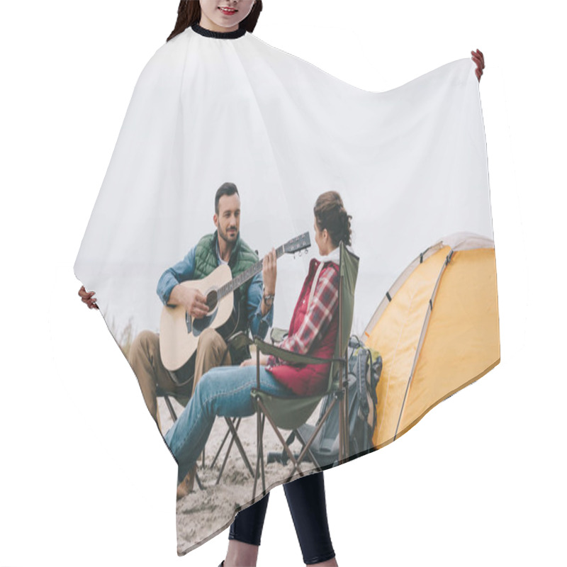 Personality  Man Playing Acoustic Guitar For Wife On Camping Hair Cutting Cape