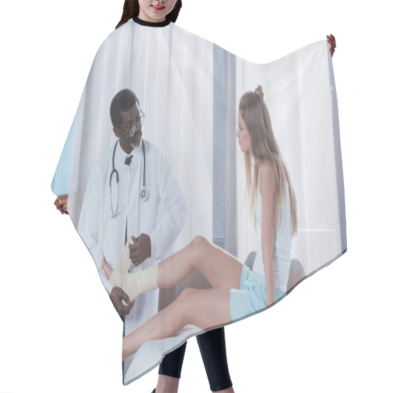 Personality  Doctor Bandaging Patient Leg  Hair Cutting Cape