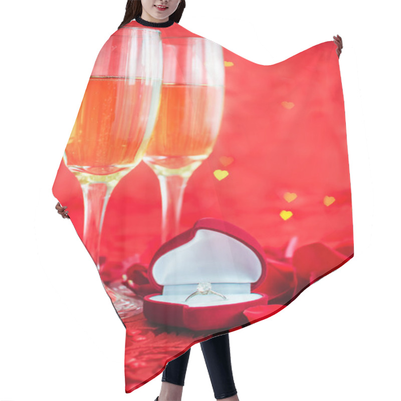 Personality  Valentines Day Background With Champagne, Ring And Rose Petals Hair Cutting Cape