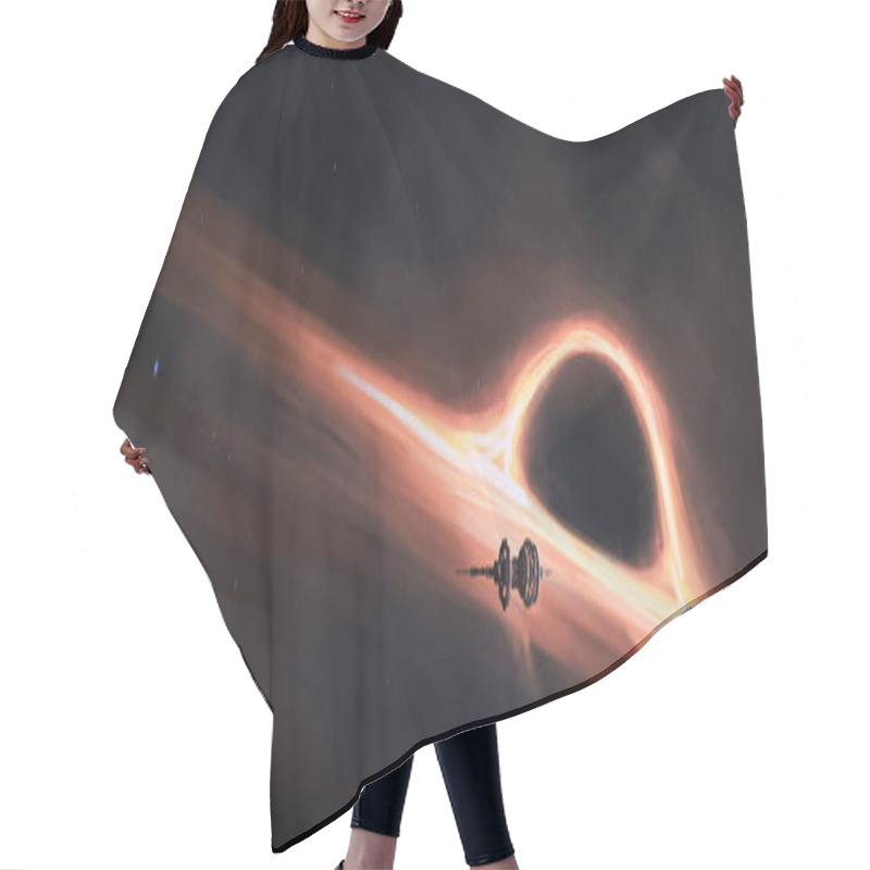 Personality  Spaceship Sailing On The Orbit Of The Black Hole, 3D Illustration Hair Cutting Cape