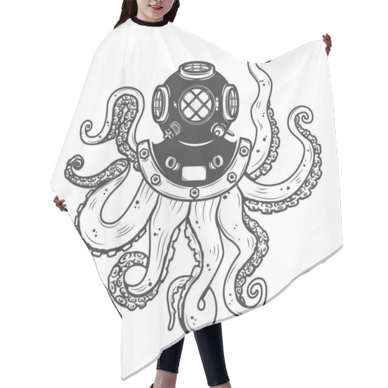 Personality  Diver Helmet With Octopus Tentacles Isolated On White Background. Design Elements For Poster, T-shirt.  Hair Cutting Cape