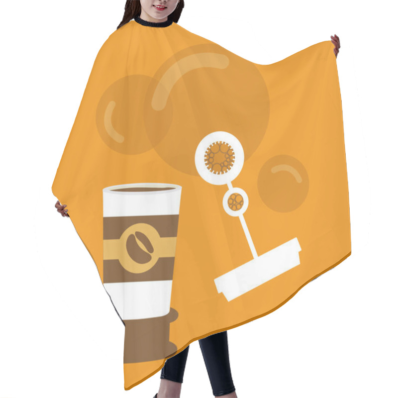 Personality  Blower Soap Bubble Wand Concept Like Lid & Cover Art. Brown Aroma Background Art. Energy In The Air. Cafe To Go Or Coffee Shop Logo Idee. Cardboard Cup Vector Illustration Flat Design Cartoon Creative Hair Cutting Cape