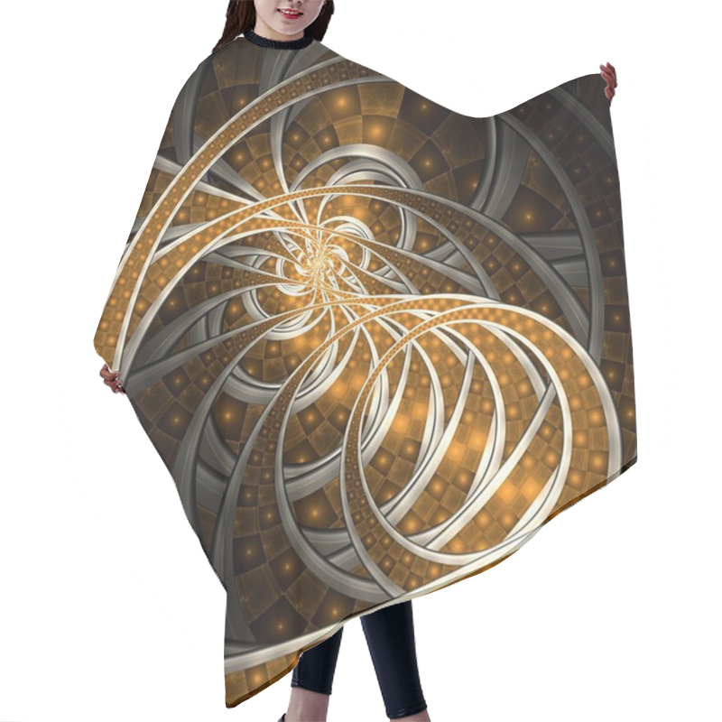 Personality  Dark Yellow Fractal Lines, Digital Artwork Hair Cutting Cape