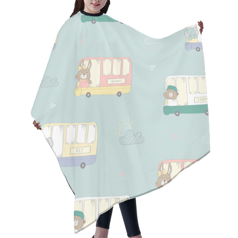 Personality  Kids Baby Pattern With Cute Animals On The Bus In The Pastel Style Hair Cutting Cape