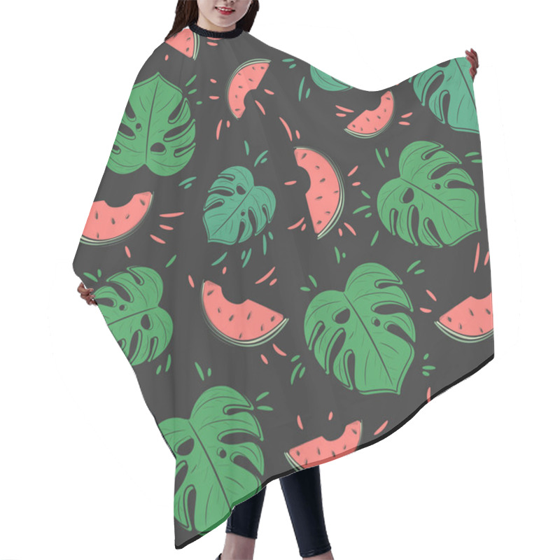 Personality  Seamless Vector Pattern With Juicy Watermelons And Monstera Leaves Hair Cutting Cape