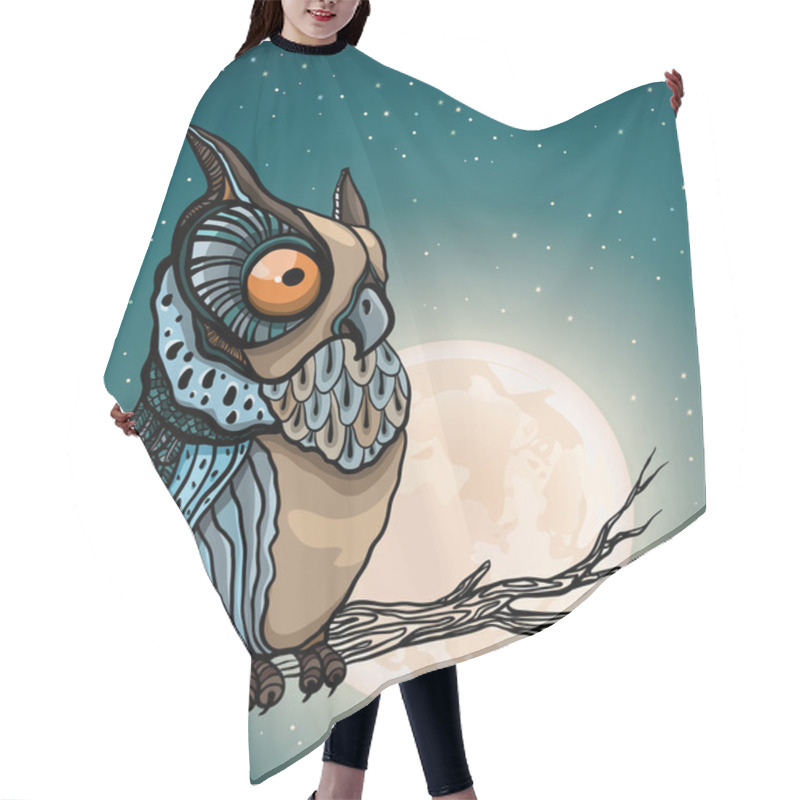 Personality  Cartoon Owl And Full Moon. Hair Cutting Cape