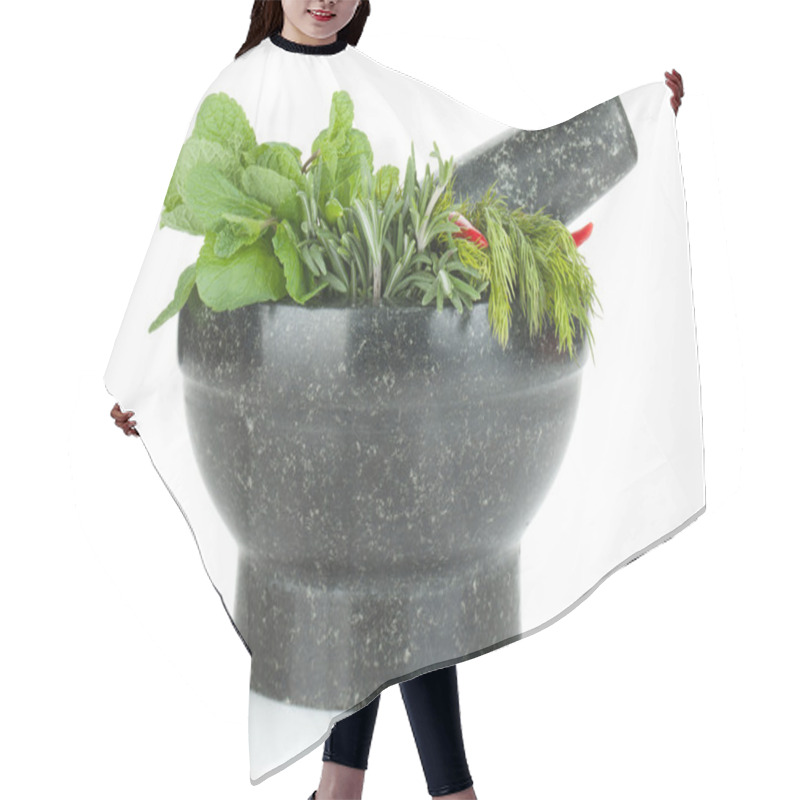 Personality  Fresh Herbs In Mortar Hair Cutting Cape