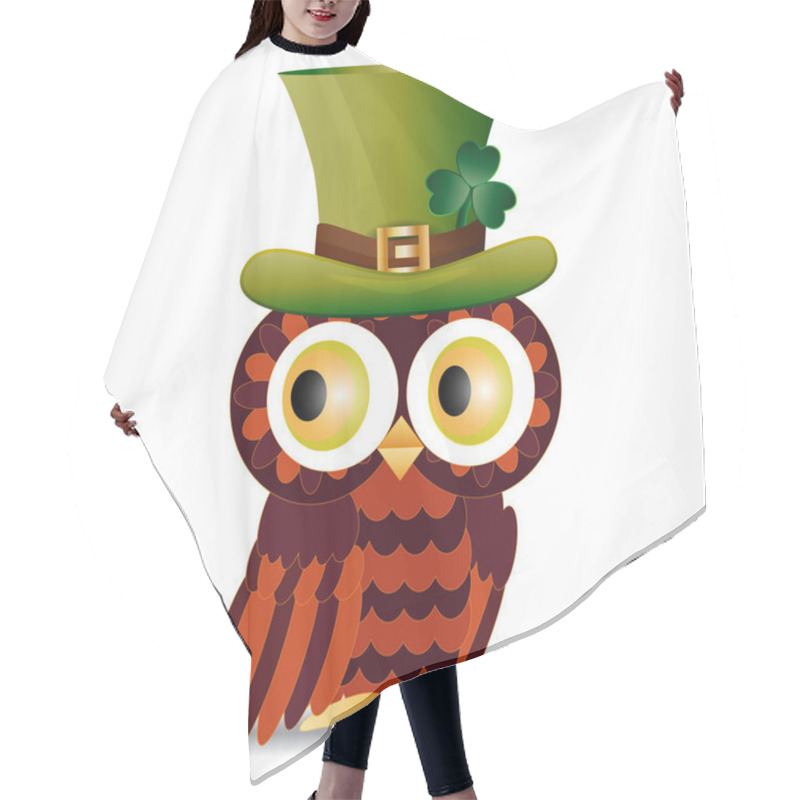 Personality  Beautiful, Refined Owl With A Pattern In A Green Hat With A Shamrock To The Day Of St. Patrick Hair Cutting Cape