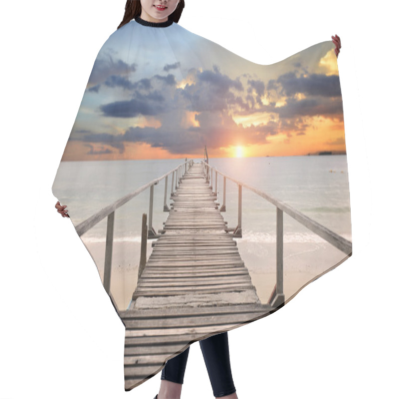 Personality  Sea Wooden Bridge In The Morning Hair Cutting Cape