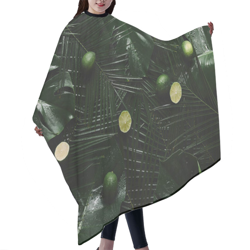 Personality  Top View Of Fresh Limes And Beautiful Green Wet Tropical Leaves Hair Cutting Cape