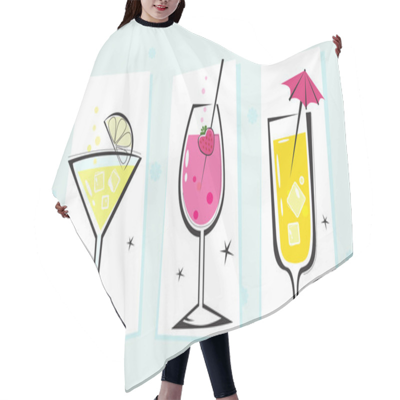 Personality  Stylized Retro Drinks Collection Isolated White Background Hair Cutting Cape