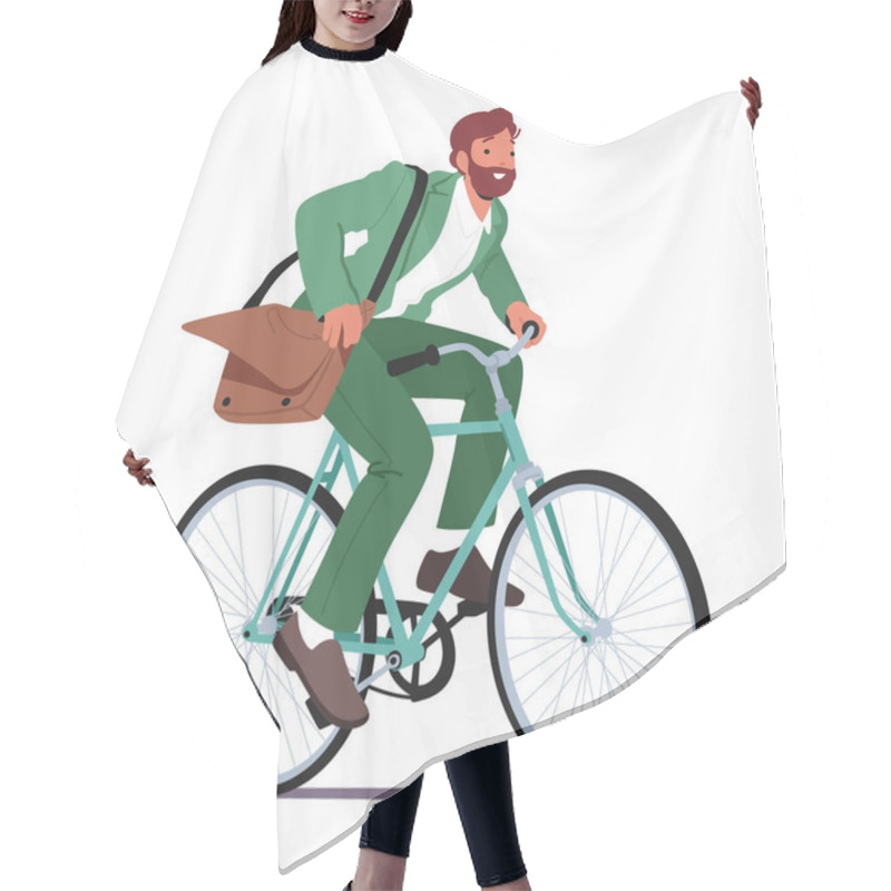 Personality  Eco-friendly Transportation Choice Concept. Man Cycling, Reducing Carbon Emissions, Promoting Sustainability, And Staying Fit. Male Character Riding Bicycle. Cartoon People Vector Illustration Hair Cutting Cape