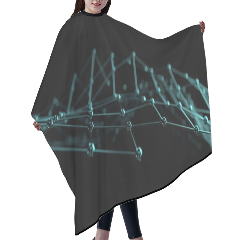 Personality  Abstract Black Science 3D Background. Network Connection Structure. Abstract Nanotechnology Geometric Shape Close Up, Atomic Structure Concept. 3d Rendering. Hair Cutting Cape