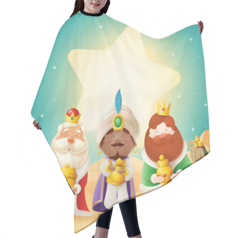 Personality  Three Wise Man With Gifts And Star Shape Lights - Celebration Epiphany - Desert Night Landscape Hair Cutting Cape