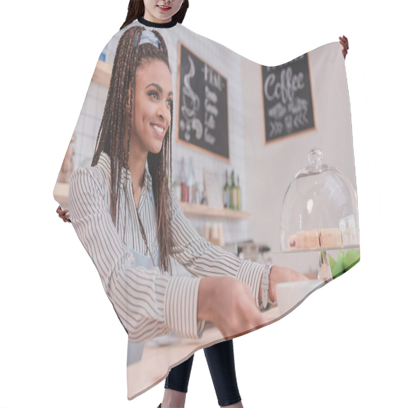 Personality  Barista Serving Order To Client Hair Cutting Cape