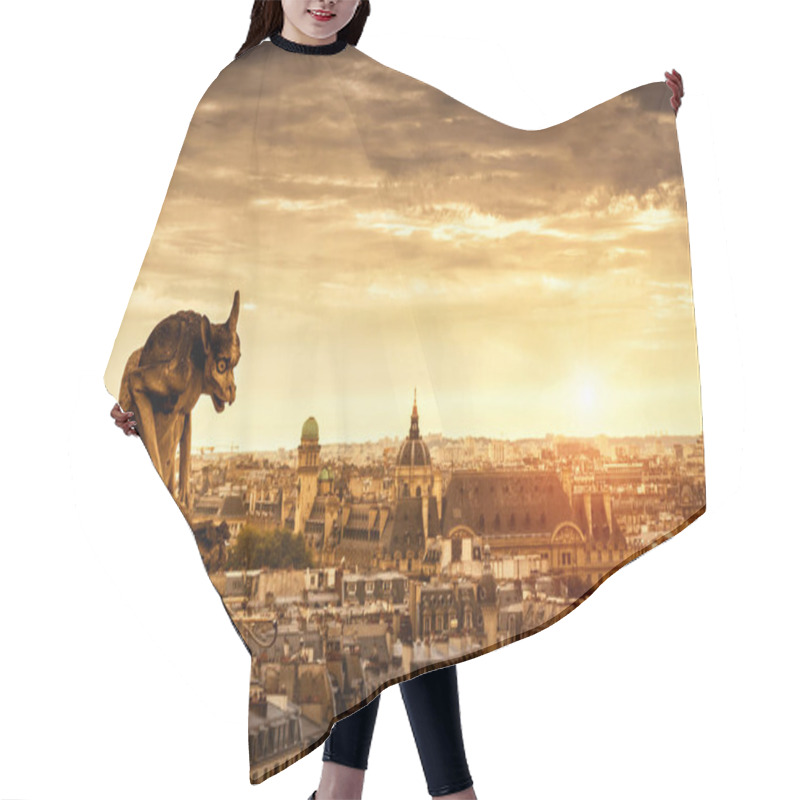 Personality  Gargoyle Over Paris At Sunset, France Hair Cutting Cape