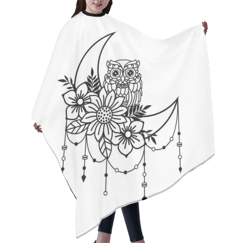 Personality  Owl And Crescent Moon Illustration Hair Cutting Cape