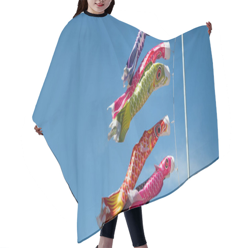 Personality  Carp Fish Flag Hanking On Pole In Clearly Sky On Winding Day In Japanese Decoration Style Hair Cutting Cape