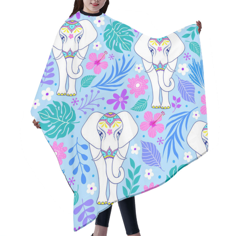 Personality  Pattern With Elephants And Tropical Flowers Hair Cutting Cape