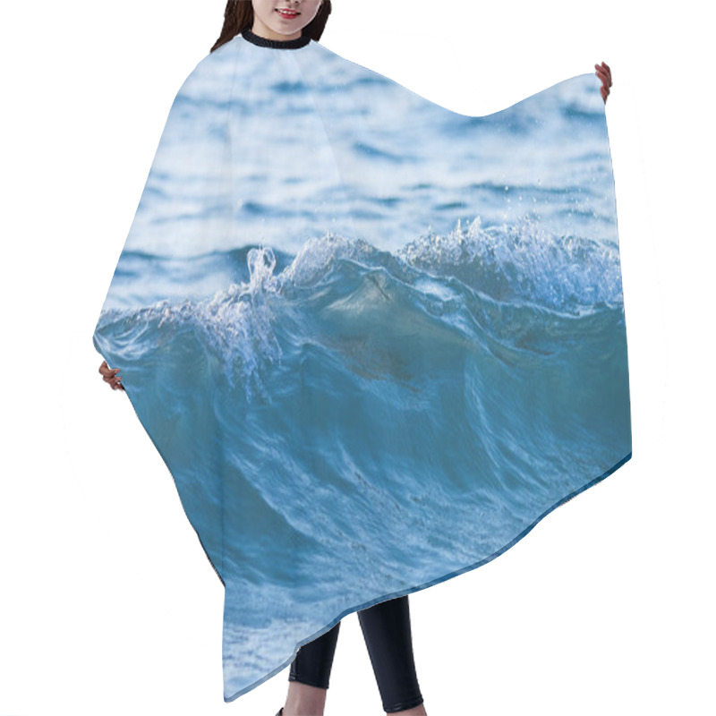 Personality  Blue Ocean Wave Closeup. Sea Wave On Beach. Hair Cutting Cape