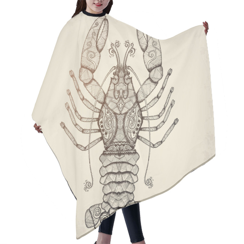 Personality  Lobster. Hand Drawn Isolated Illustration. Hair Cutting Cape