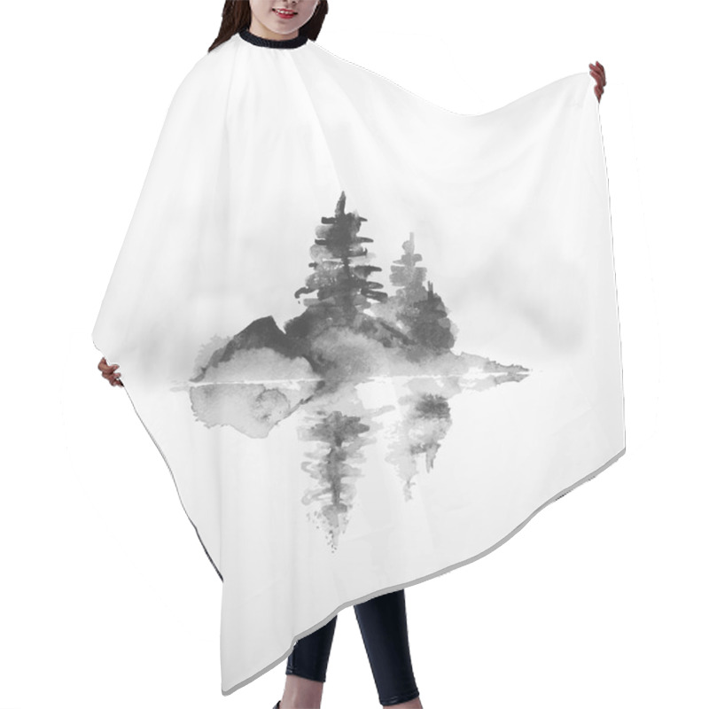 Personality  Sland With Three Pine Trees Hair Cutting Cape