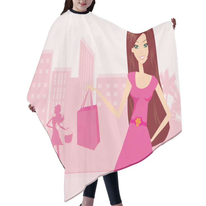 Personality  Fashion Girl Shopping Illustration Hair Cutting Cape