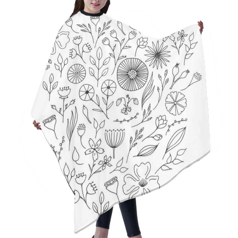 Personality  Hand Drawn Doodle Flowers. Hair Cutting Cape