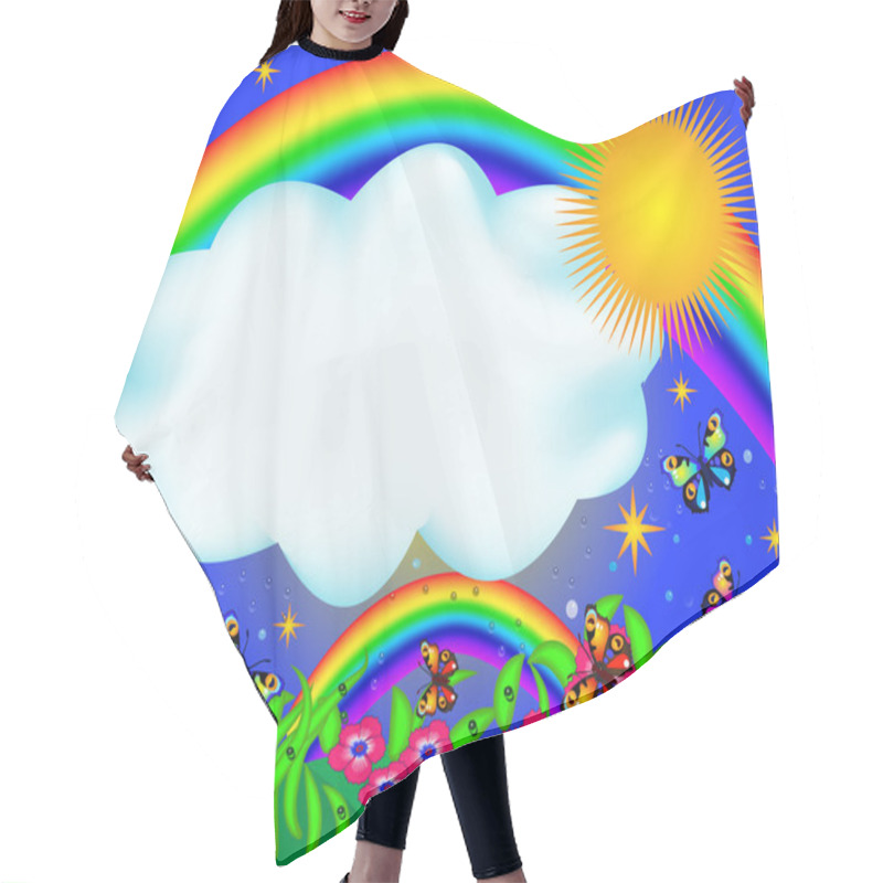 Personality  Field With Colour Butterfly And Rainbow Hair Cutting Cape