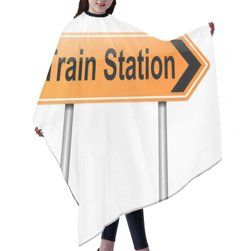 Personality  Train Station Sign. Hair Cutting Cape