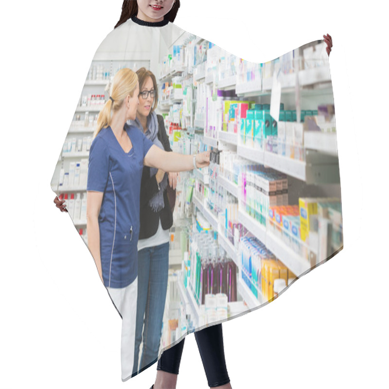 Personality  Pharmacist Removing Product For Customer From Shelf Hair Cutting Cape